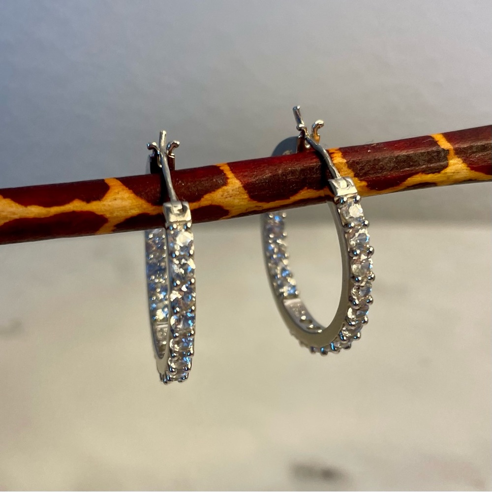White sapphire hoops in sterling silver - like new!